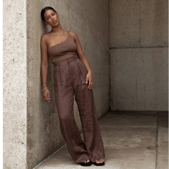 NWT DISSH Norah Linen Wide Leg Baggy Pants in Chocolate Brown AU 6 / US 2 - Picture 2 of 5